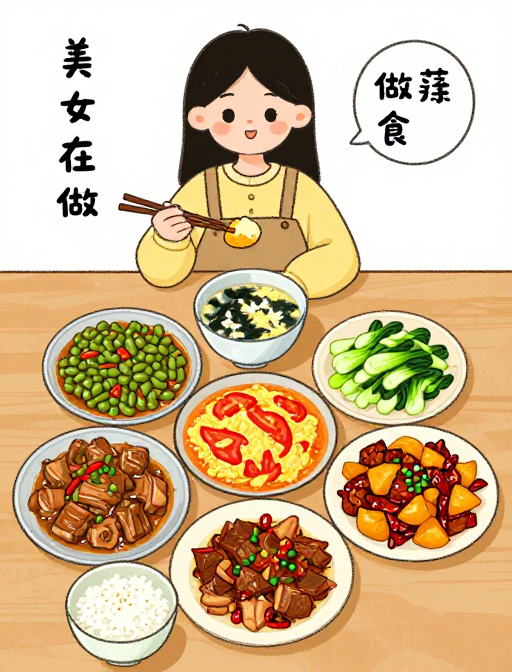 美食少女手绘漫画:家常菜制作瞬间
