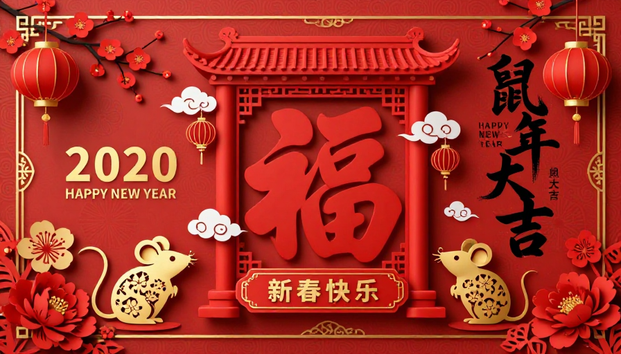 红金配色立体福字中式新年海报