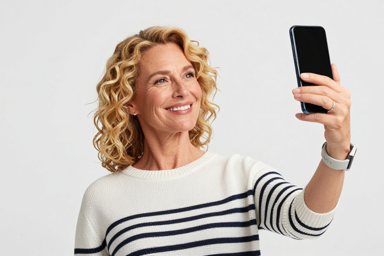 优雅金发女性自拍展示智能穿戴设备 商业广告级品质