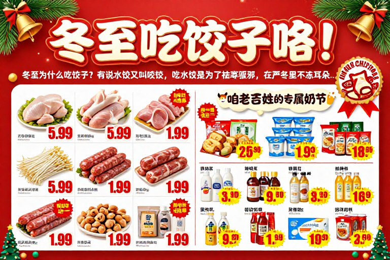 冬至圣诞促销海报:红金主调双节优惠