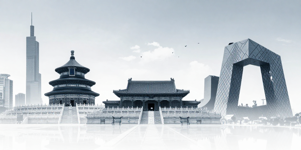 蓝调极简：传统与现代交融的城市地标拼贴
