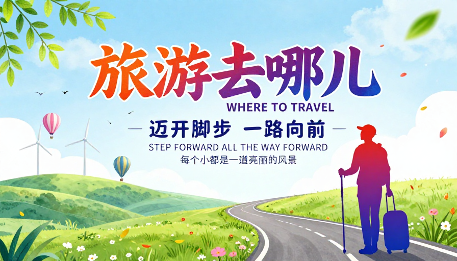 春日畅游·活力启程：水彩风旅游海报