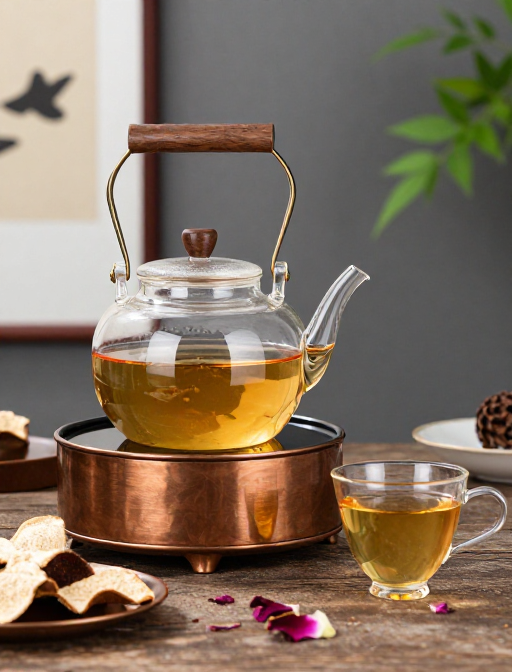 雅致茶饮时光：高硼硅铜木茶壶静享茶香