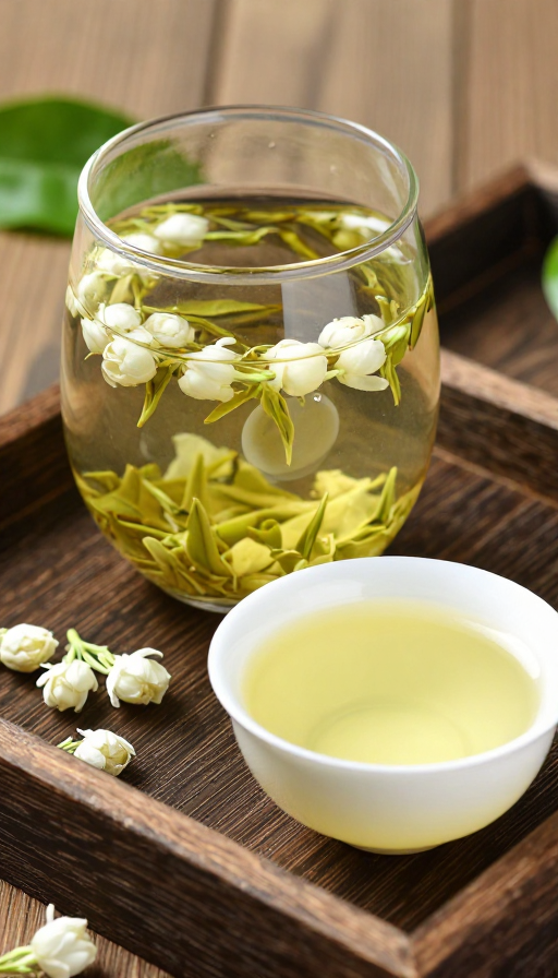 清新雅致：写实风冲泡茉莉花茶特写