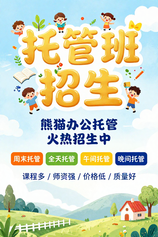 童趣水彩风儿童托管班招生宣传海报