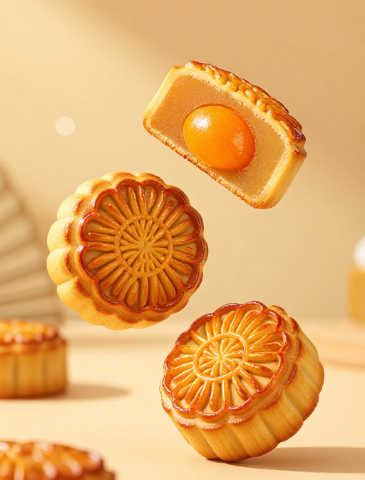 金黄流心广式月饼，中秋臻味呈现