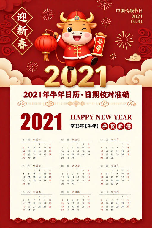 2021年喜庆中国风牛年贺卡海报