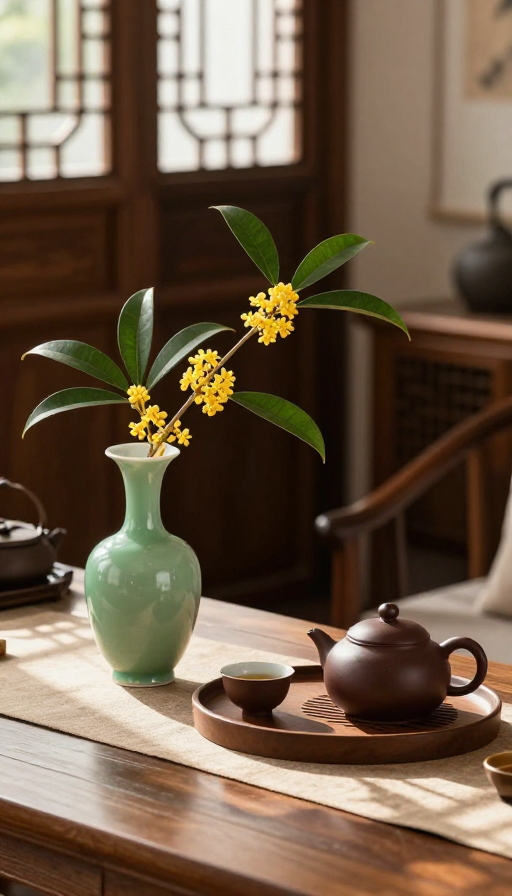 静谧禅意中式茶席光影实景特写