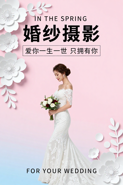 粉蓝渐变梦幻新娘婚纱照