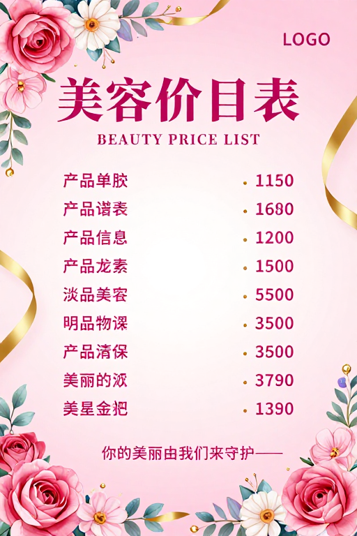 粉嫩少女风美妆价目表海报