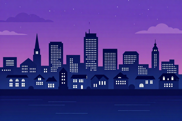 夜之城插画：紫罗兰渐变夜景与灯火万家