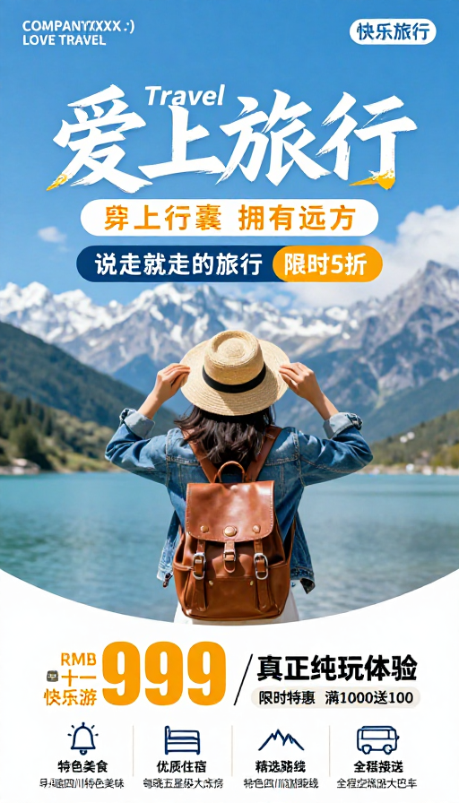 清新蓝白旅行：拥抱自由与远方的旅程