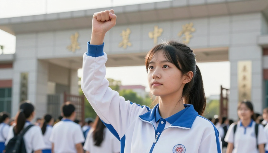青春励志：坚毅学子仰望前方的瞬间