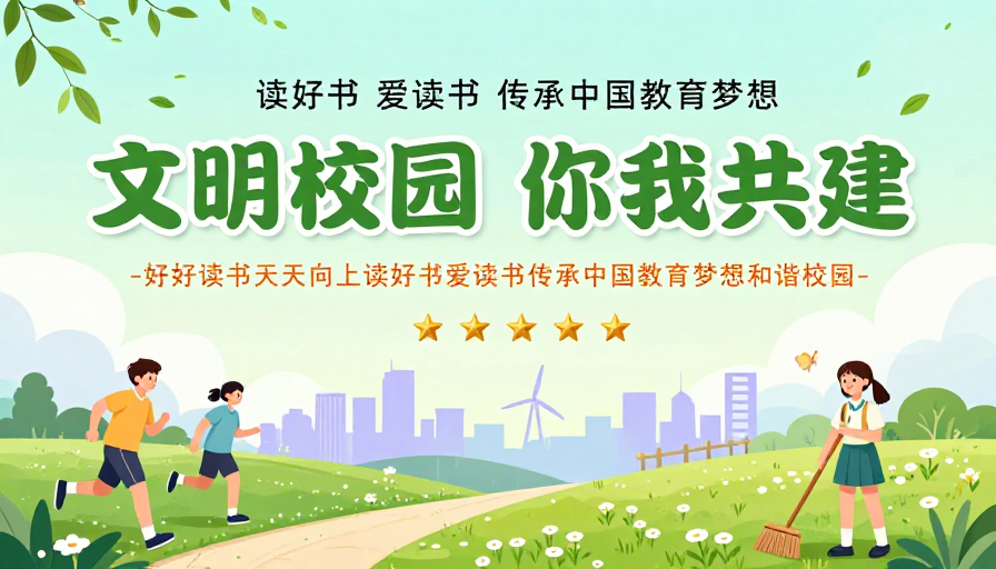 清新活力校园公益海报：共建文明和谐校园