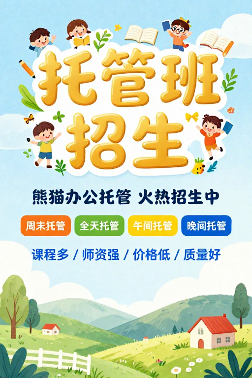 儿童托管班招生：活泼水彩风格海报设计