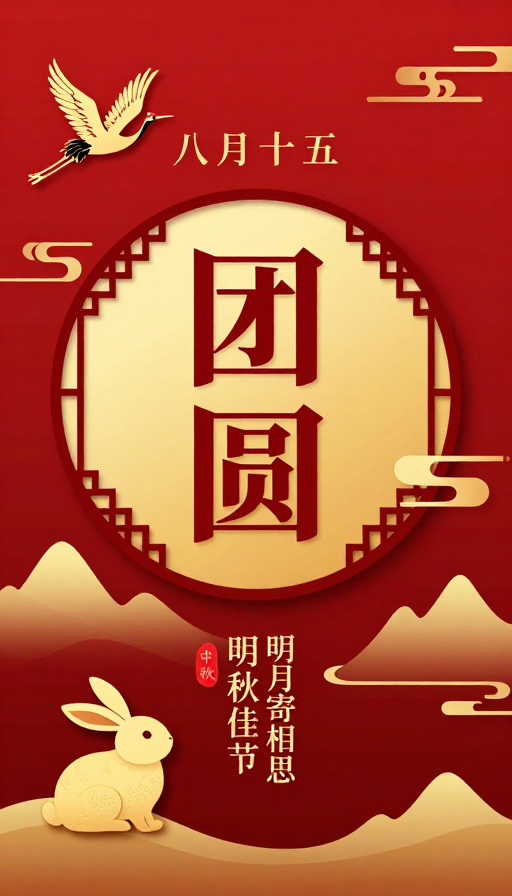 中秋团圆剪纸风海报设计