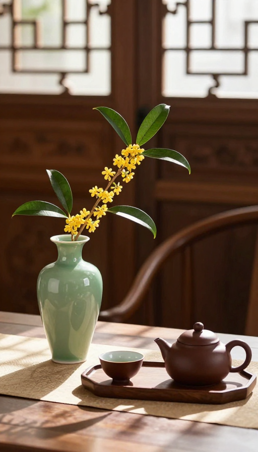 阳光下的中式静谧茶席