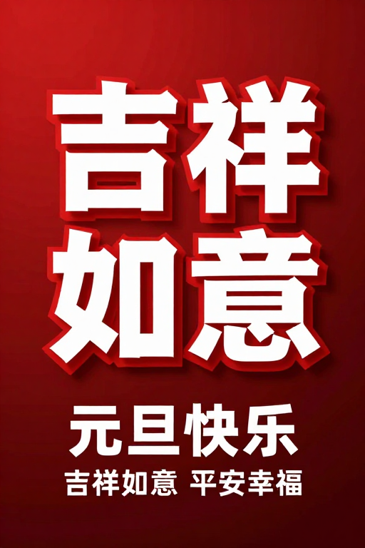 元旦吉祥立体字设计，深红渐变背景节日海报