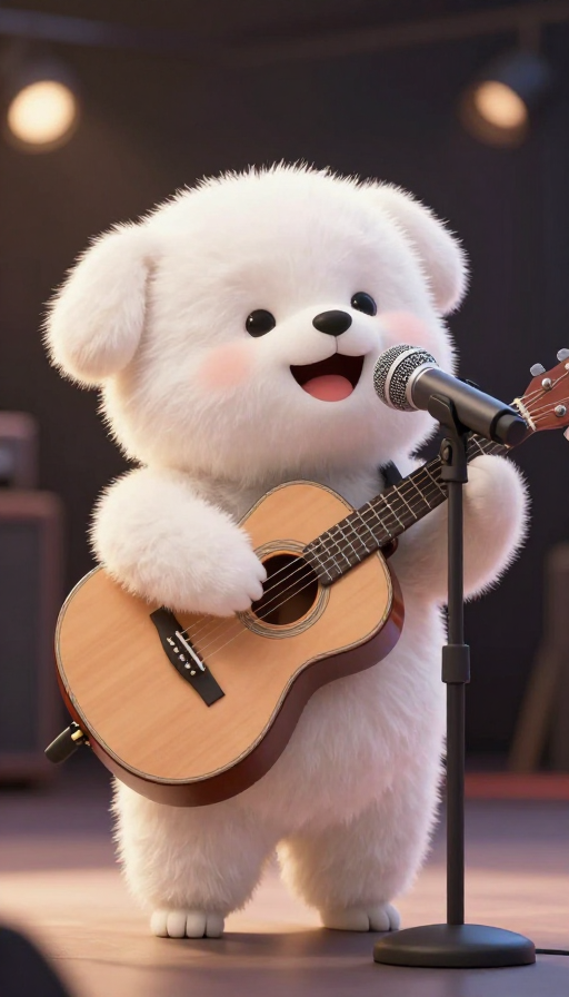 毛绒小狗深情演唱吉他曲，萌翻全场动态图