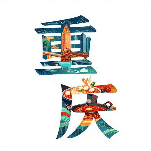 重庆创意字体插画:建筑与美食的艺术融合