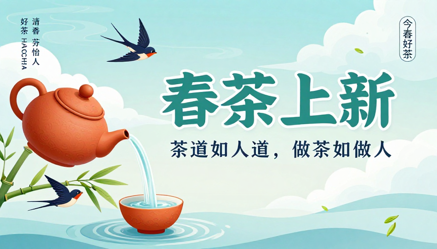 春茶上新：清新淡雅中国风插画海报