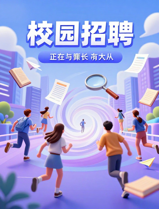 青春奔赴·未来启航：3D校园招聘视觉漩涡海报