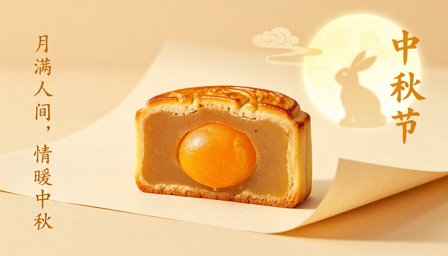 金黄酥皮蛋黄莲蓉月饼 中秋温暖氛围摄影