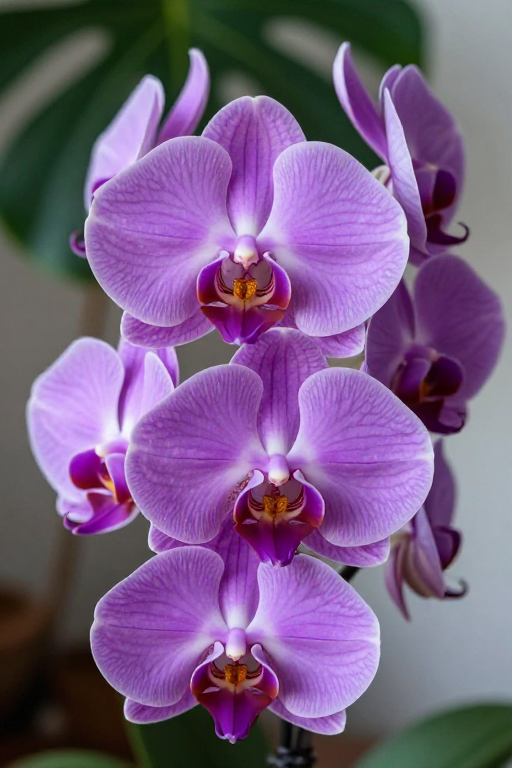 紫蝴蝶兰特写：柔光光影下的静谧绽放