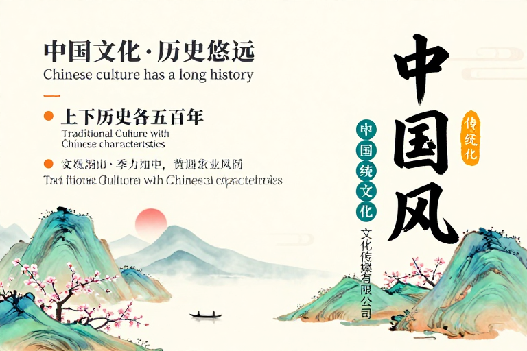 淡雅青绿山水：中国风传统文化海报