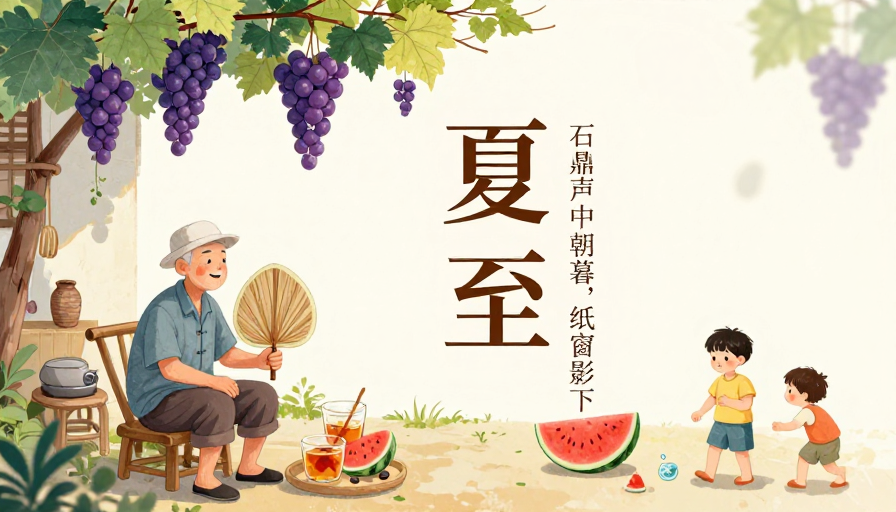 夏至诗意乡村插画,传统节气美好时光