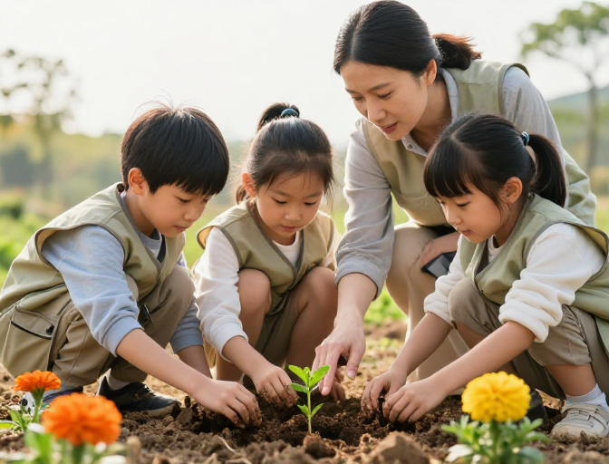 暖阳下三代同堂共植幼苗，亲子时光治愈自然