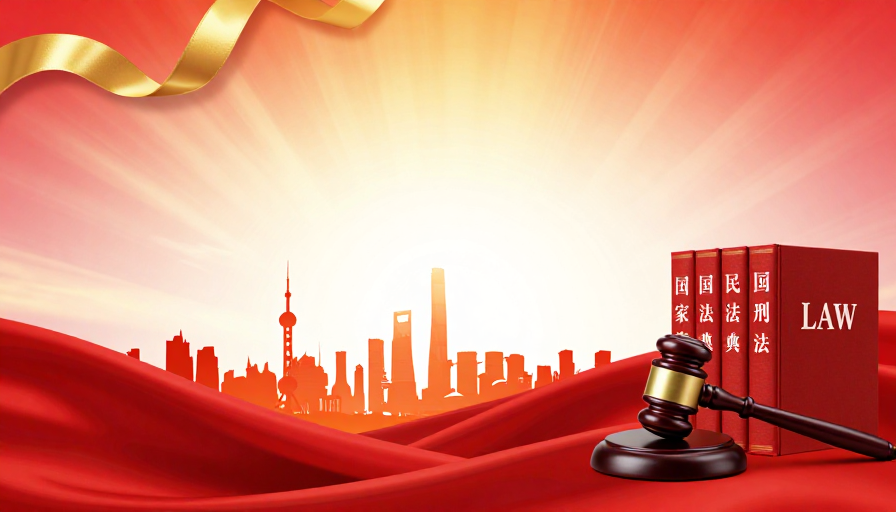 庄严法治主题背景：红金交织的权威视觉呈现
