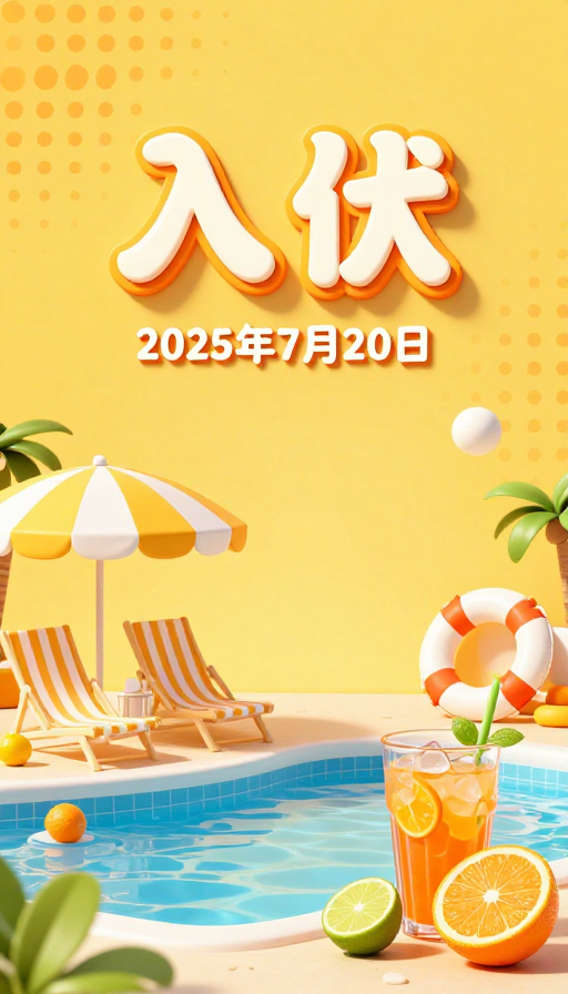 入伏主题立体海报:夏日清凉与活力设计