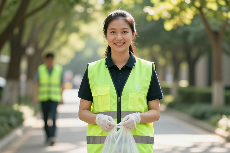 绿动林间：环保行动者的阳光肖像