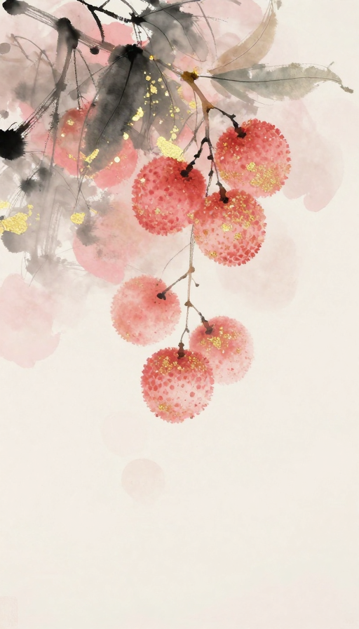 金箔荔枝·浪漫水墨晕染艺术插画