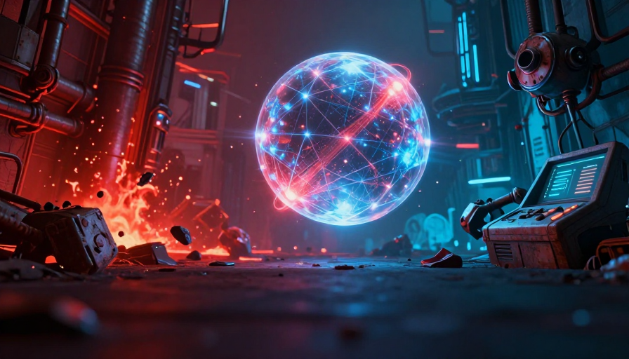 赛博朋克未来世界:冷暖交织的科幻能量核心