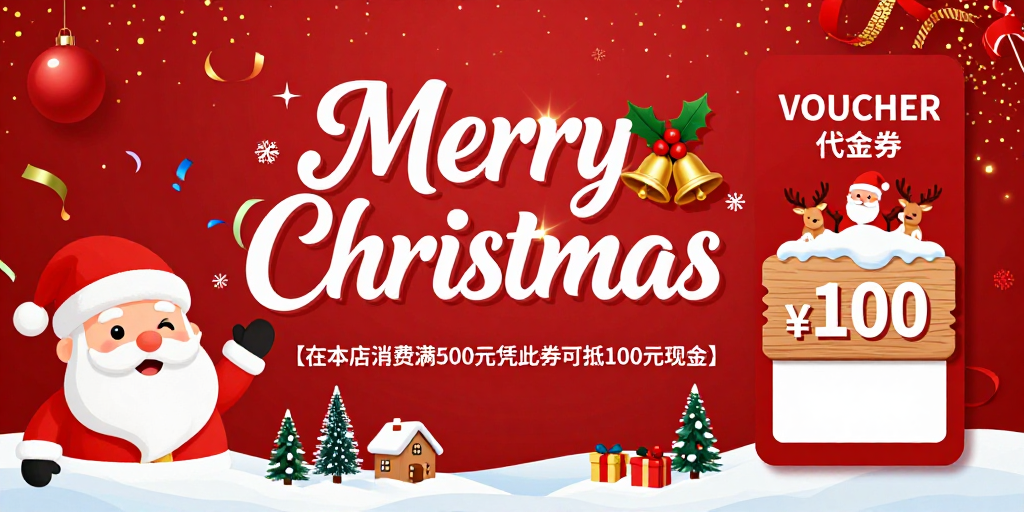 红色圣诞促销海报：节日狂欢与优惠