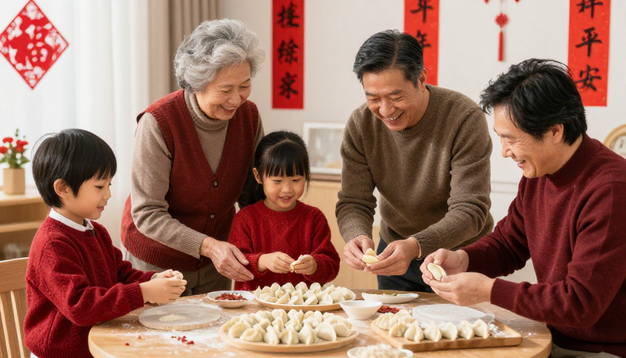 冬至温馨时刻:全家包饺子欢笑团圆