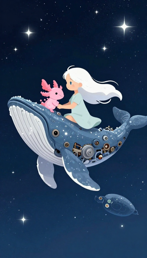 机械鲸鱼载梦而行：星空下的童话时刻