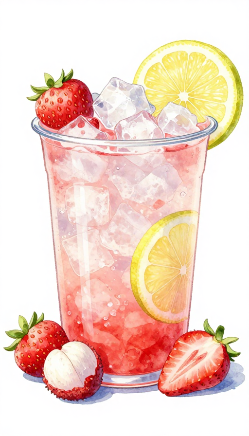 夏日清凉：水彩风多彩冰饮插画