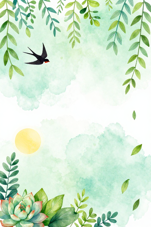 清新水彩春日生机自然插画背景