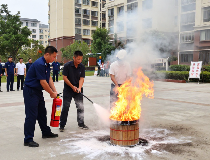 消防员与市民协同灭火 守护社区安全瞬间