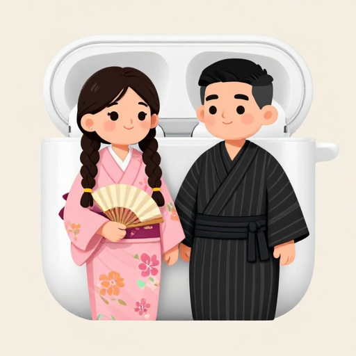 双生和风精灵:耳机盒里的时尚插画