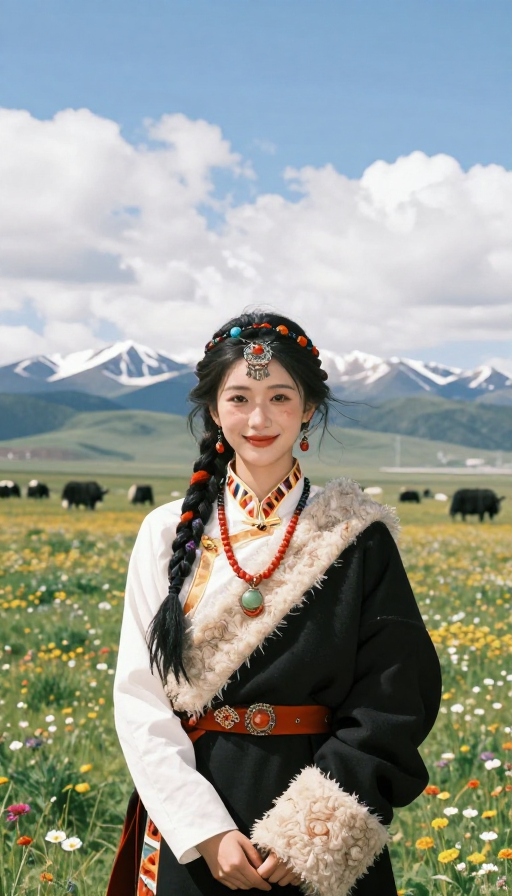 草原卓玛:雪山牦牛下的藏族风情人像摄影