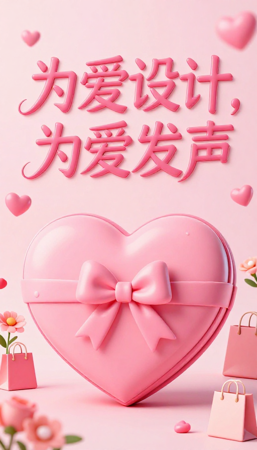 粉色几何风海报：为爱设计发声的3D礼盒艺术