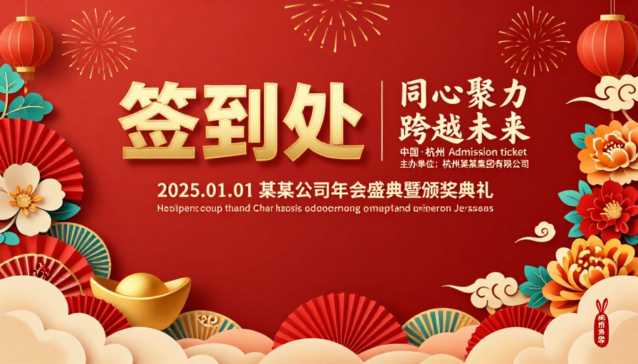 红色中国风年会签到处海报设计