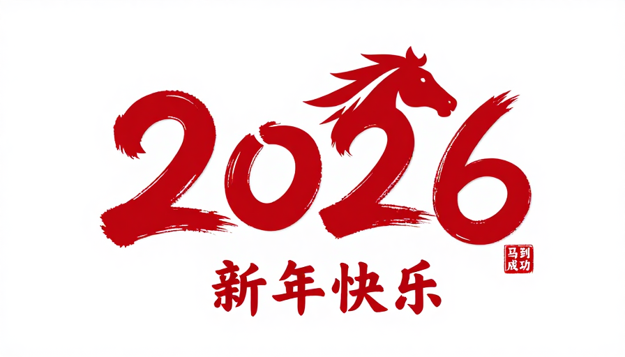 2026马年奔腾Logo:红色立体新年祝福