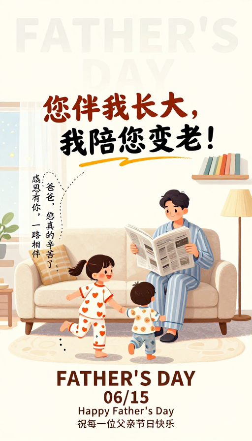 温馨手绘父亲节海报·亲子温情插画