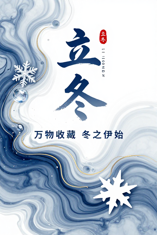 新中式水墨与流体艺术融合:立冬海报