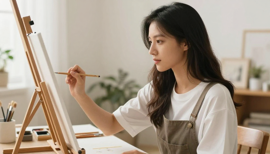 美少女专注作画瞬间捕捉
